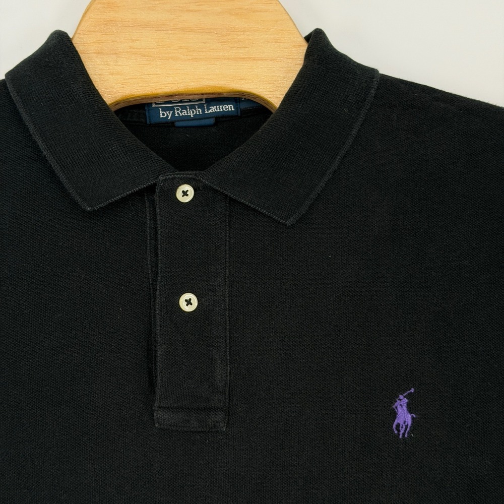 Vintage Polo Ralph Lauren Polo Shirt Mens XXL Black Faded Pique Cotton 90s Pony